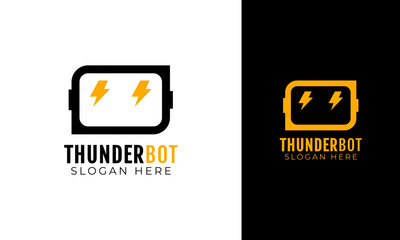 Head robot logo design. Robot symbol with thunderbolt concept