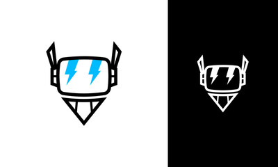Robot logo design. Robot symbol with eyes lightning concept