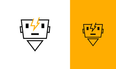 Lightning bot logo design. Robot symbol with thunderbolt concept