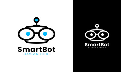 Smart bot logo design. Robot symbol with smart concept and use glasses