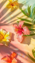 Flowers and Leaves in Pastel Background