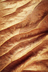 Macro photograph of a wilting brown leaf with veins and cells