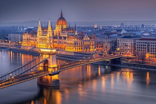 Fototapeta Panoramic Cityscape Featuring Hungarian Parliament