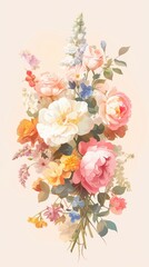 Elegant Multicolored Floral Bouquet, Luxury Wedding Invitation, Baroque Style Flowers, Lavish Wedding Decor, 4K