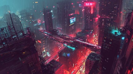 Night scene of cyberpunk city.