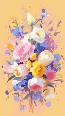 Elegant Multicolored Floral Bouquet, Luxury Wedding Invitation, Baroque Style Flowers, Lavish Wedding Decor, 4K