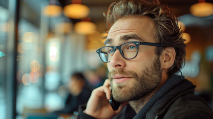 Obraz premium Male software designer handles a client call with professionalism