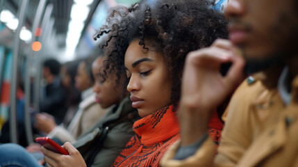Fototapeta premium Subway is one of isolation, as people are absorbed in their phones