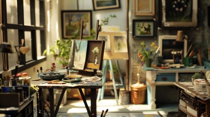 Small-Scale Painting Process in Mini Art Studio Setup