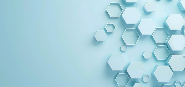 Visualize the synergy of aesthetics and functionality as you behold a real photo featuring a light blue background accented with hexagon shapes, offering generous white space for text, perfect for cra
