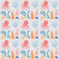 Fototapeta premium a pattern with sea creatures like octopuses, jellyfish, and starfish intertwined