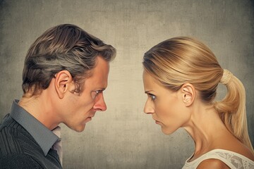Fototapeta premium Intense confrontation angry man facing off with furious woman in a heated argument