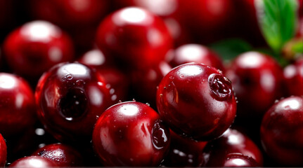A close-up of a bunch of red cherries, ripe and juicy, ready to be enjoyed.