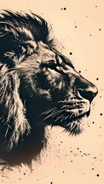Lion head moving. simple minimalist tiger head wild animal logo 4k illustration template design, Retro design King of the jungle mp4 Vertical