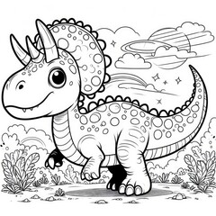 Fototapeta premium Dinosaur Adventure in Colors: Cartoon Illustration for Coloring