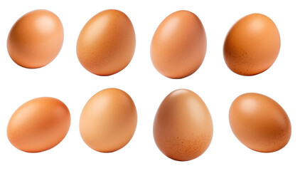 Eight brown eggs in isolated on transparent background