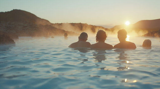 active spa group in iceland blue people elderly lagoon geothermal senior swimming