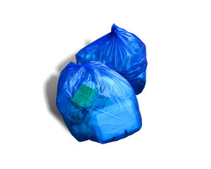 blue garbage bag isolated one white background. This has clipping path.	