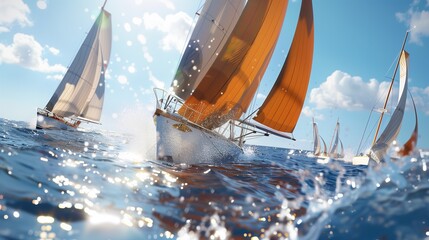 Competitive sailing regatta as sleek yachts race toward the finish line, AI-generated.