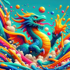 Little Dragon Adventure: Cute Cartoon Design with Oil Painting Technique