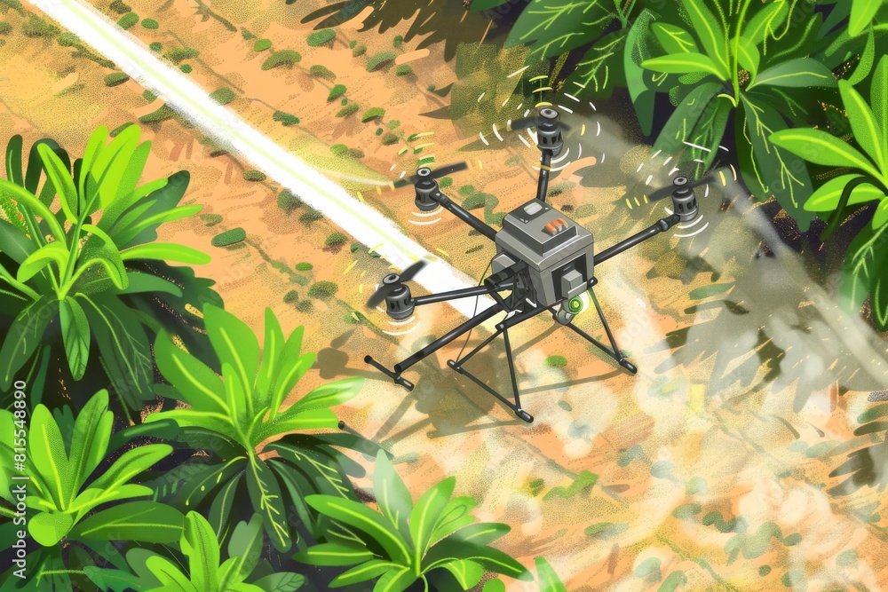 Poster advanced farming methods integrate robotic drones with eco friendly tech, enhancing farm automation 