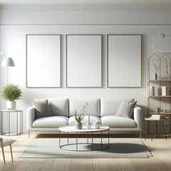 living room with a template mockup poster empty white and With Couch And Table image art art attractive lively.