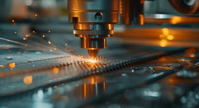 A photorealistic close-up of a laser cutting metal with precision