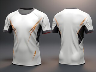 The front and back of a white soccer jersey t-shirt design on invisible mannequin
