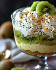 Kiwi Trifle With Whipped Cream and Kiwi Slices
