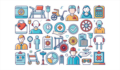disability flat icon collection. Solid icon collection, Editable stroke. Vector illustration.