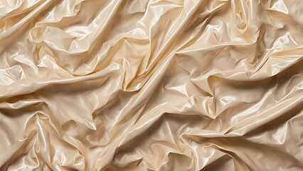 Abstract seamless cellophane horizontal background. Glossy crumpled texture, rich beige color