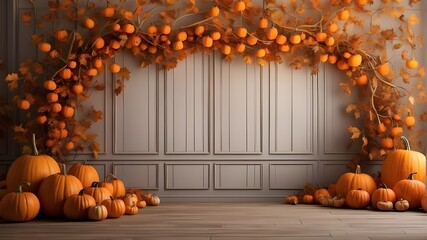 Obraz premium With plenty of copy space, the pumpkin backdrop may be used as a blank canvas for imaginative decorations, invites, posters, and social media postings.