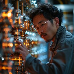 Asian physicist investigating the properties of superconductors in a lab