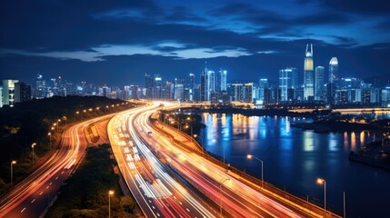 Fototapeta premium Traffic in seoul at night and city speed motion glowing lights