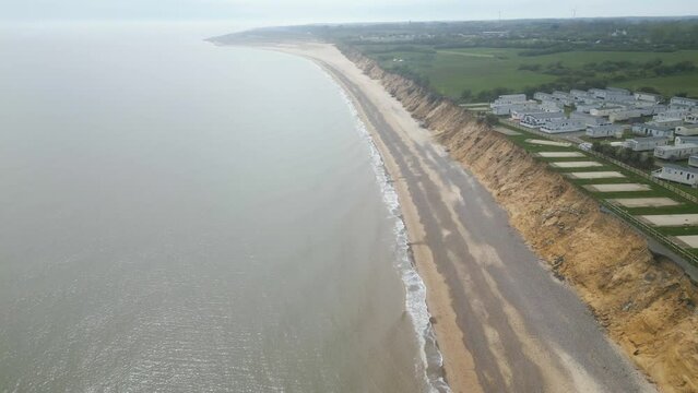 Moving right towards Pakefield Beach beach and camping site in Lowestoft, UK.