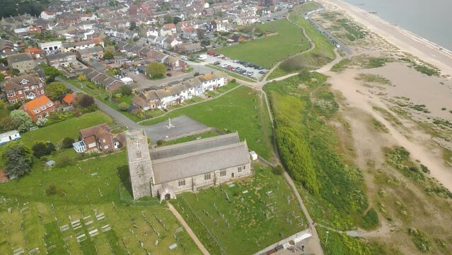 Camera movement around Pakefield Beach churchyard in Lowestoft, UK.