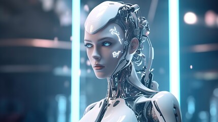 woman with artificial intelligence artificial intelligence.a microchip in the cybor