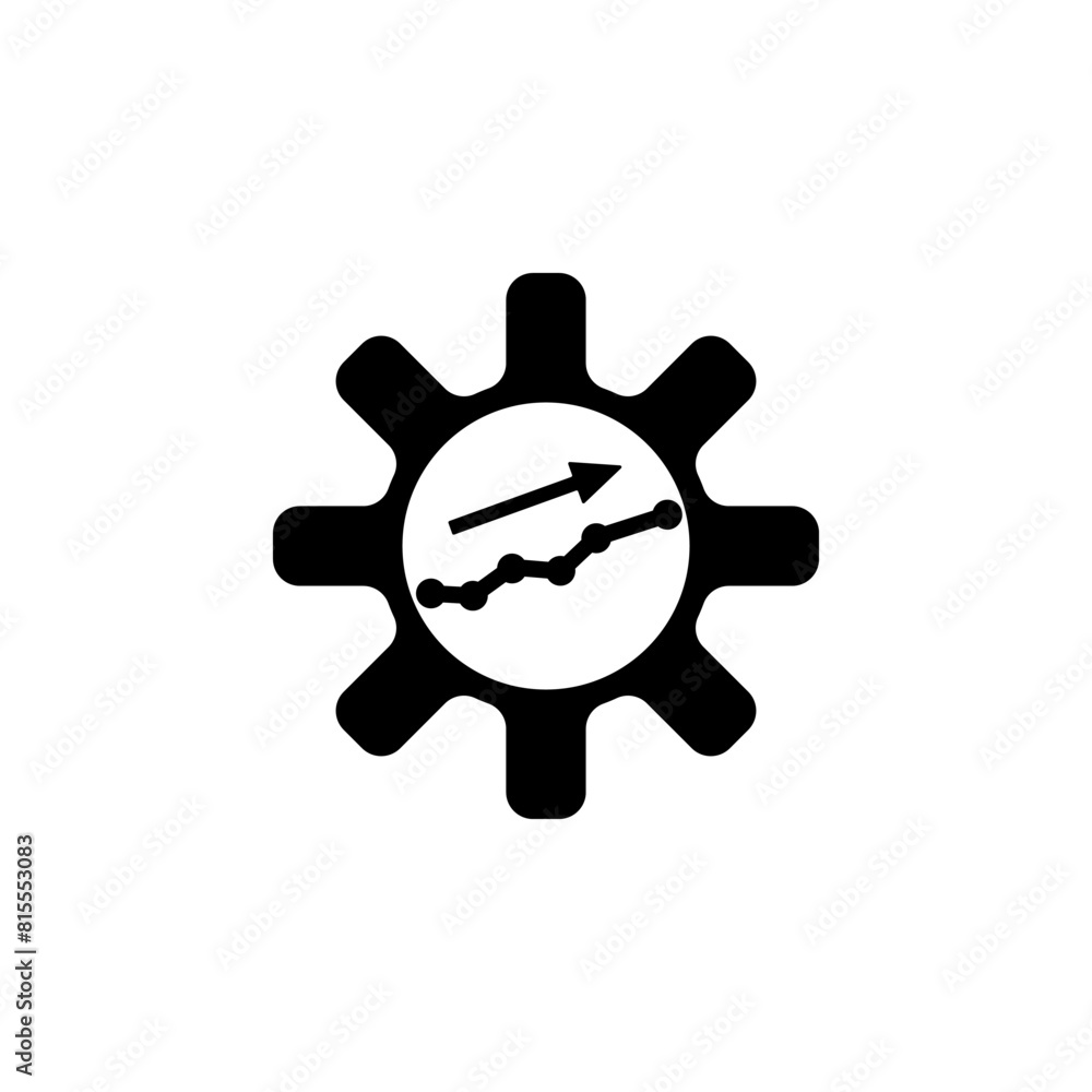 Poster productivity, gear cog with growing graph flat vector icon. simple solid symbol isolated on white ba