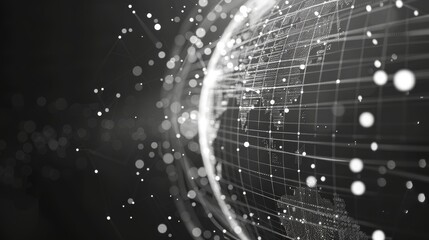 Visualization of big data with text. HUD wireframe mesh sphere with dots and lines 