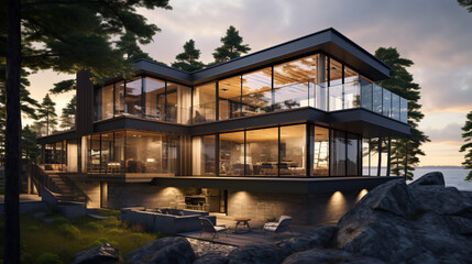 Modern house with panoramic windows