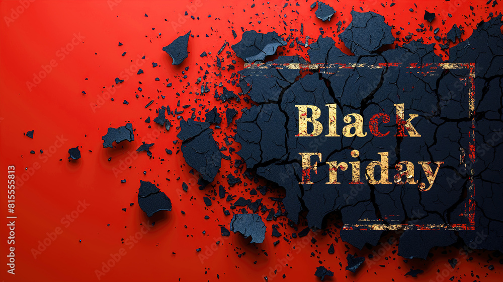 Fototapete capture a top view of black torn paper and the text black friday against a red background