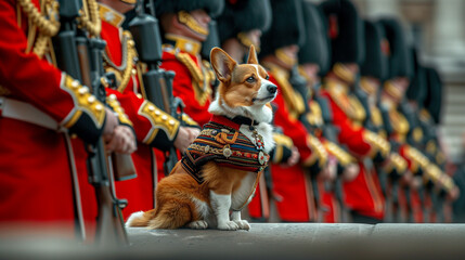 Obraz premium Classic Painting of a Corgi Mascot at Trooping the Colour