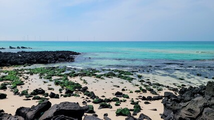 Handam Coastal Trail, Jeju Island, Korea, beach, blue sea, blue sky, beach