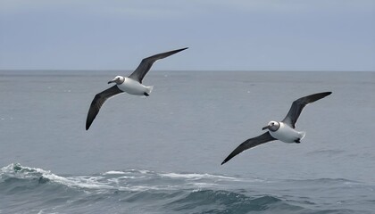 Fototapeta na wymiar A pair of seabirds gliding effortlessly on the oce upscaled_4