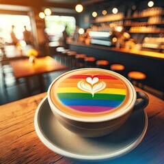 Rainbow Flag Latte Art on Coffee Cup for Pride Day