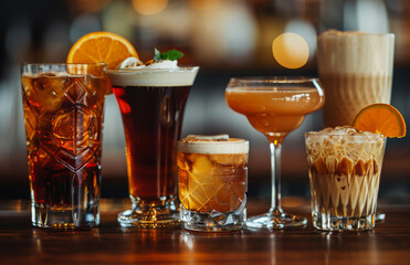 Different kinds of alcoholic drinks on the bar