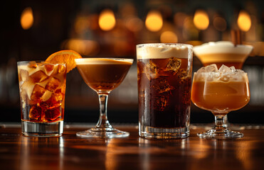 Four different cocktails on bar