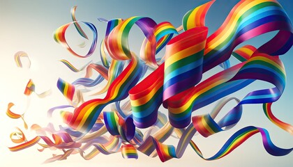 Vibrant Rainbow Ribbons Dancing in the Breeze on Pride Day