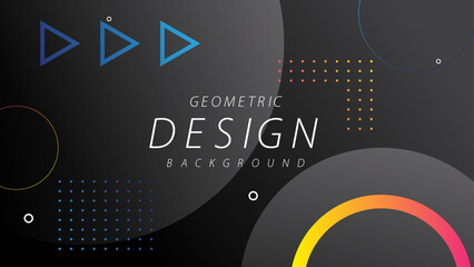Colorful geometric shapes on black background. vibrant and eyecatching for banner, presentation, poster, social media post, etc.