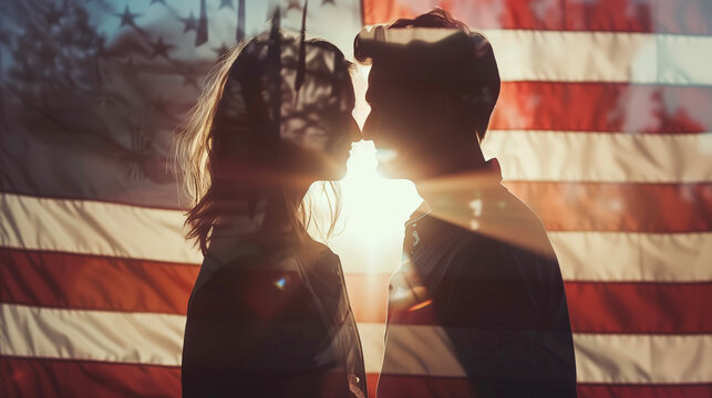 Shadows in an American flag background - Powered by Adobe